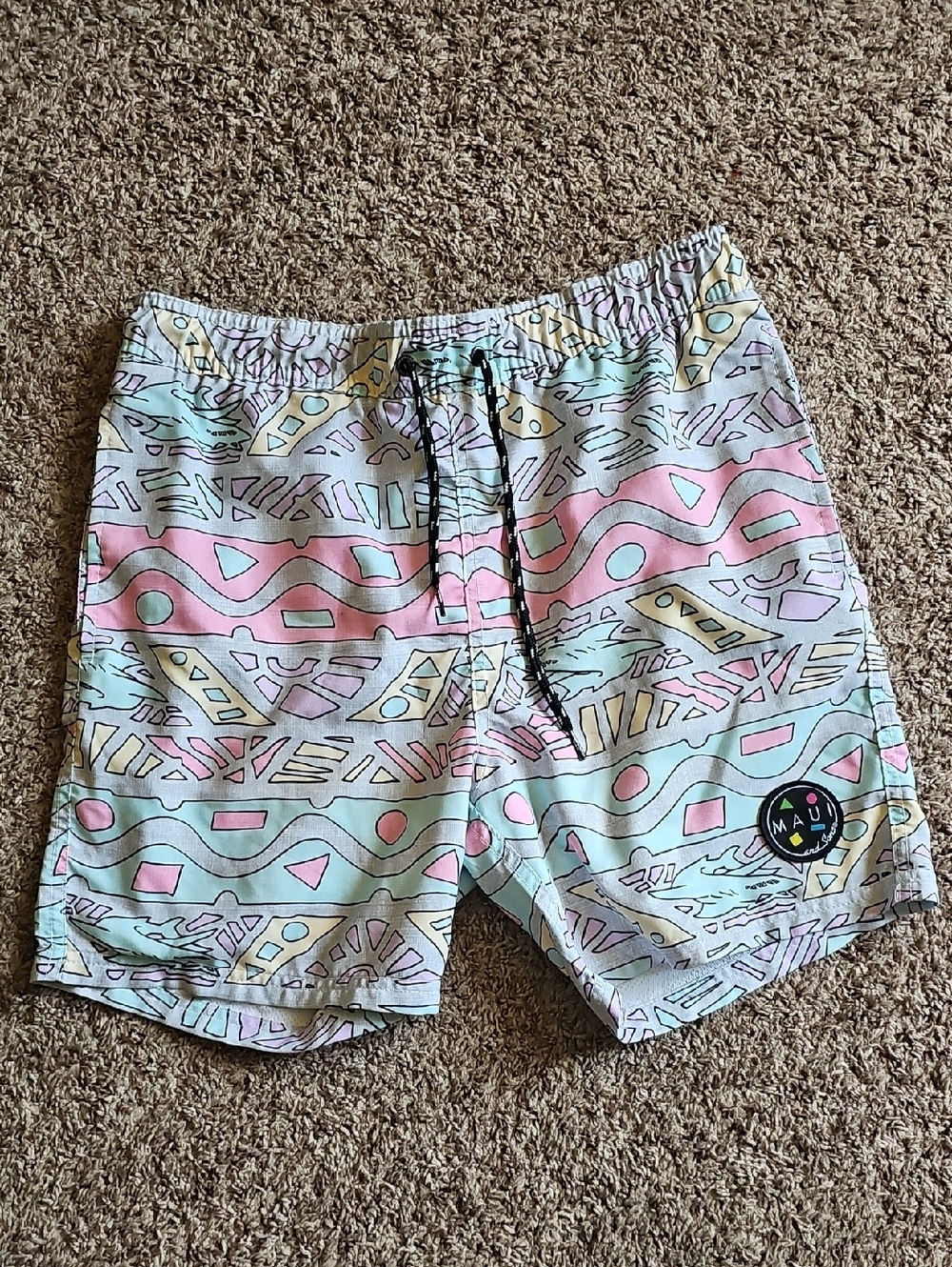 MAUI Geo-Print Athletic Swim Shorts - Pastel Multi